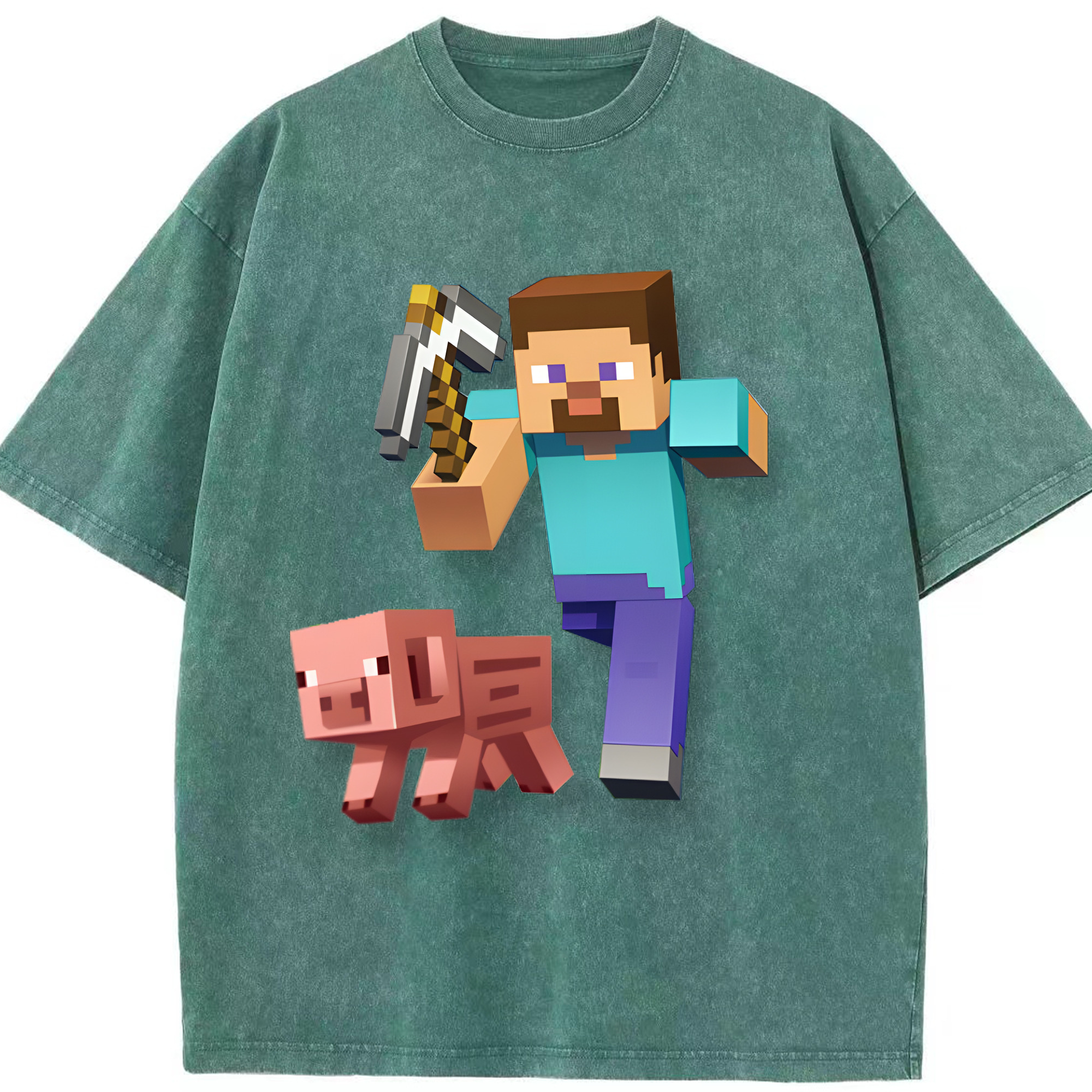 （画像用） マインクラフト ブロックの世界 Minecraft MC Block world 綿100% ヴィンテージ風 半袖Tシャツ（フロントプリント）